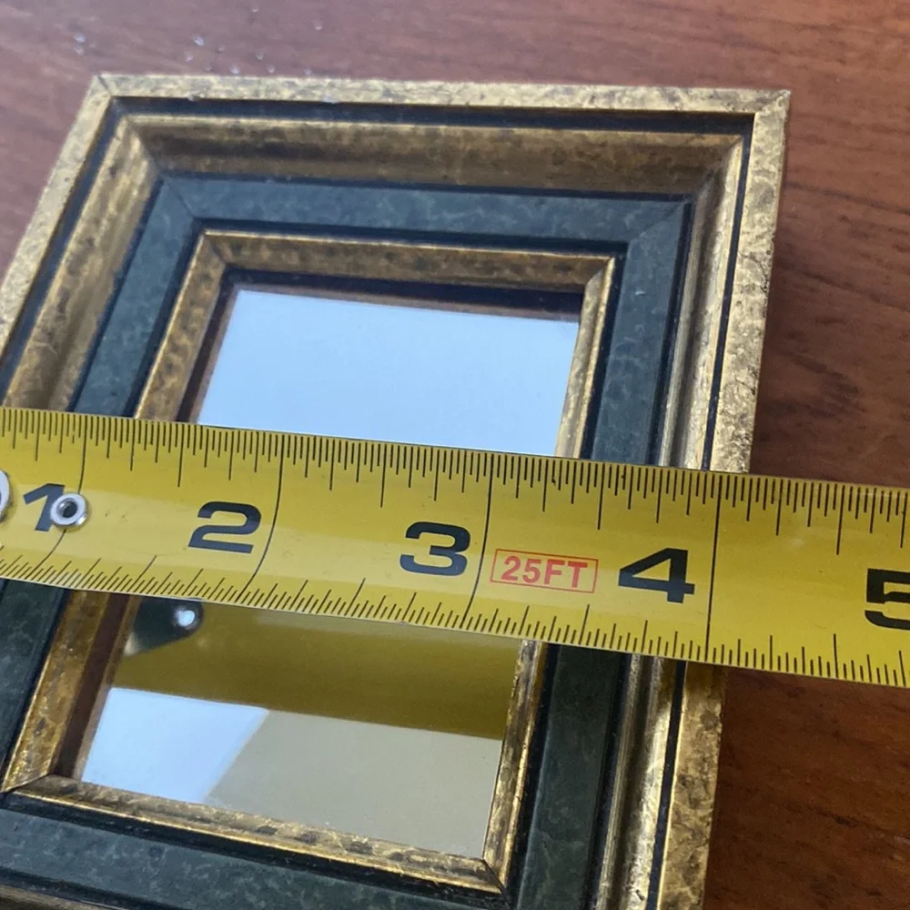 Vintage rectangular gold/green antique finish 5” x 4 1/4” mirror